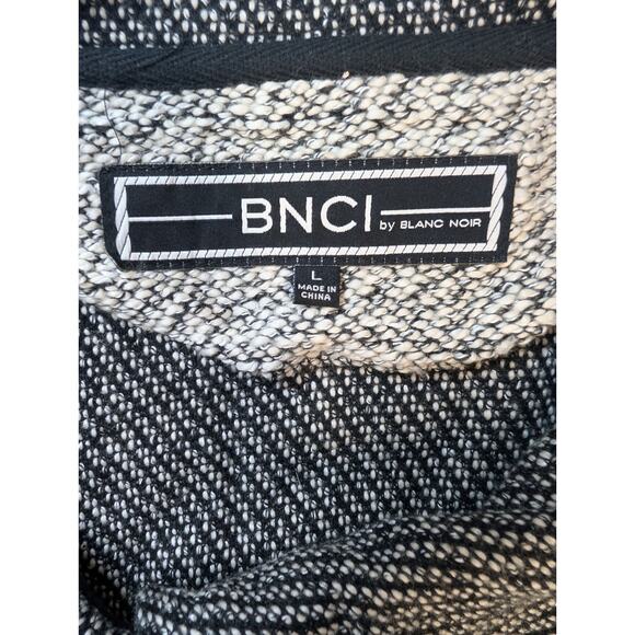 BNCI Blanc Noir Full Asymmetrical Zip Cardigan Sweater Black White Large Soft - Picture 2 of 7